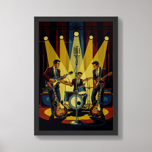 Classic Retro Rock & Roll Music Poster (Framed Front)