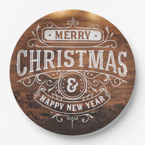 Classic Retro Rustic Wood Holiday Christmas Party Paper Plates