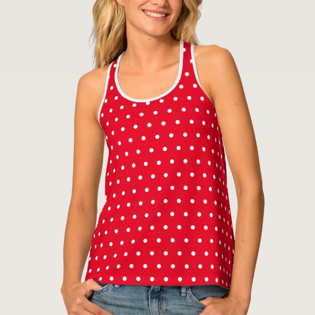 Classic Retro Small Polka Dots Red and White Tank Top (Front)