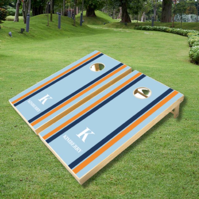 Classic Retro Stripes Monogram Family Name Cornhole Set (Classic Retro Stripes Monogram Family Name Cornhole Set)