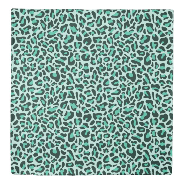 Classic Retro Teal Blue Leopard Print Duvet Cover (Front)