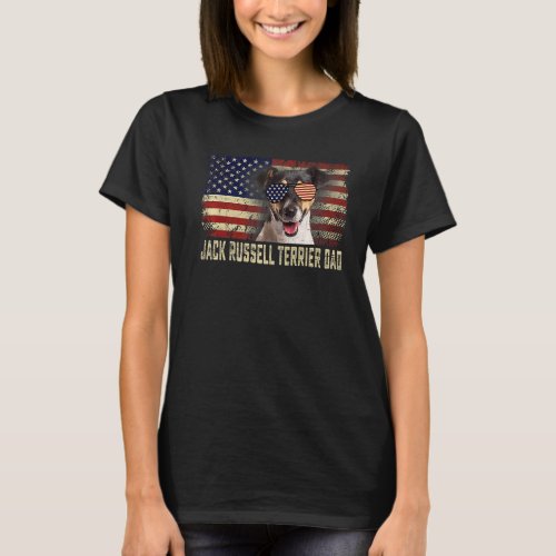 Classic Retro Usa Flag Jack Russell Terrier Dad Fa T_Shirt