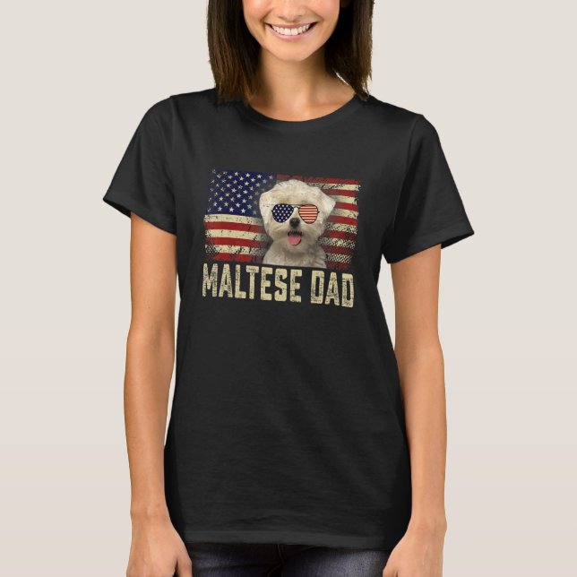 Classic Retro Usa Flag Maltese Dad Fathers Day T-Shirt (Front)