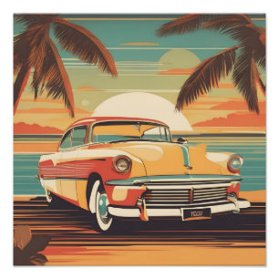 Classic retro vintage car poster