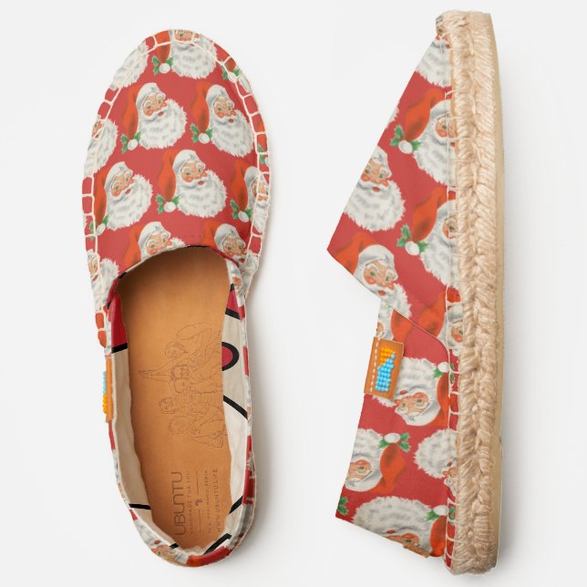 Classic Retro Vintage Santa Red Background Espadrilles (Side)