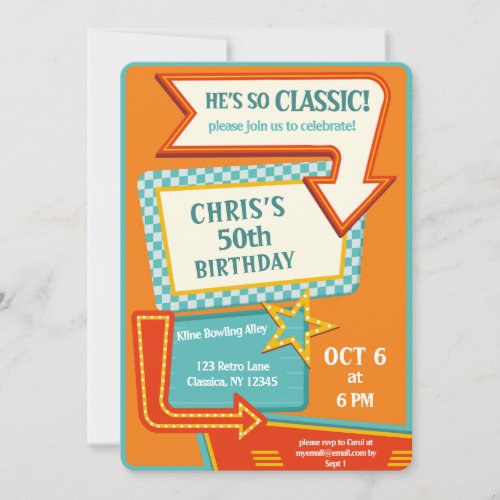 Classic Retro Vintage Sign 50 Birthday  Invitation