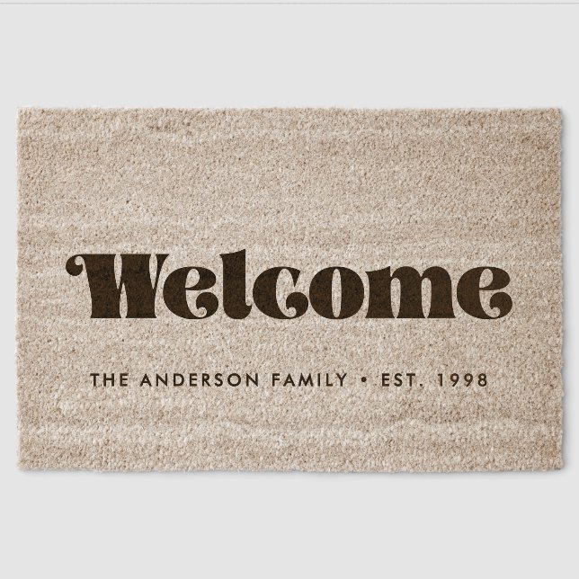 Classic Retro Welcome Family Coir Fiber Doormat (Front)