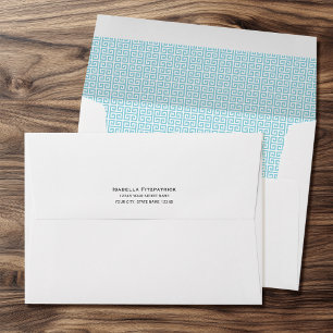 Classic Return Address Greek Key Pattern Blue Envelope