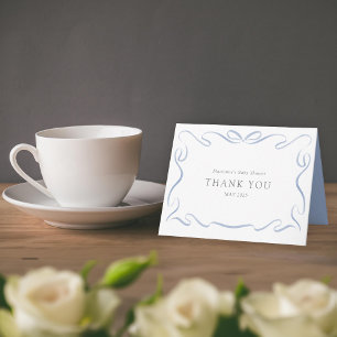 Classic Ribbon Blue Baby Shower Letterpress Thank You Card