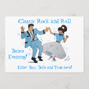 Classic Rock and Roll Jive Dancing Blue Suit Invitation