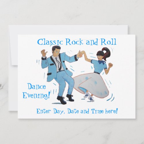 Classic Rock and Roll Jive Dancing Blue Suit Invitation