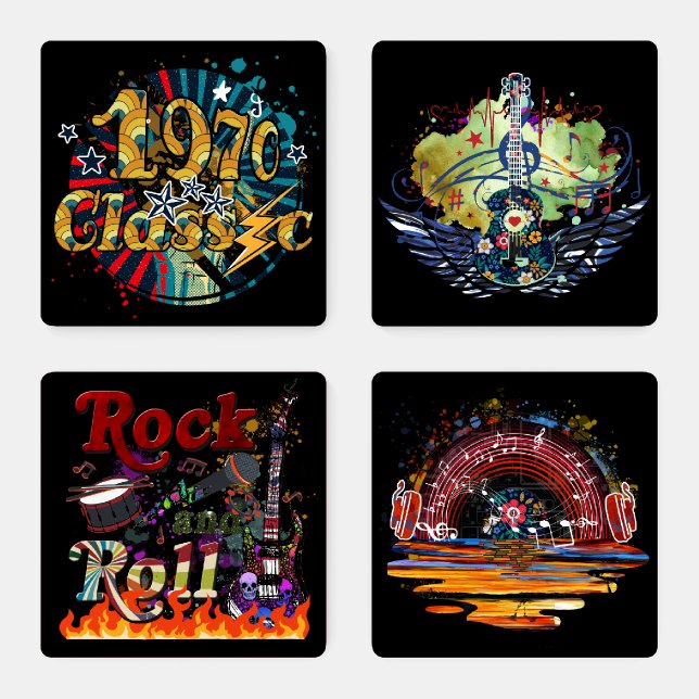 Classic rock and roll music guitars headphones coaster set (Set)