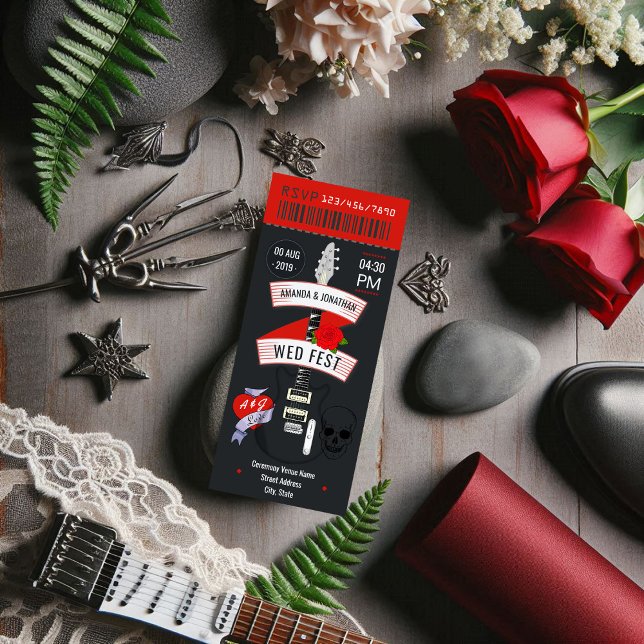 Classic Rock Rock ’n’ Roll Wedding Ticket Invitation (Rock n' Roll Wedding ticket custom Invitation)