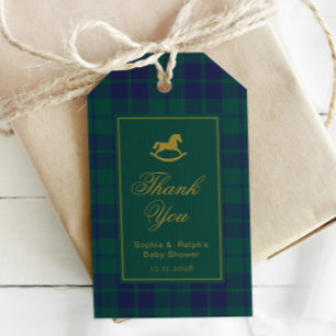 Classic Rocking Horse Baby Shower Plaid Thank you Gift Tags
