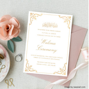 Classic Rococo Frame Gold Script Walima Ceremony Invitation