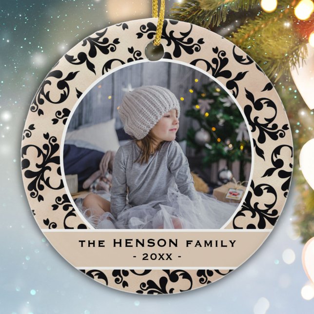 Classic Rococo Pattern Family Photo Christmas  Ceramic Ornament (Creator Uploaded)
