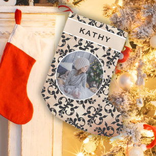 Classic Rococo Pattern Round Family Photo Small Christmas Stocking