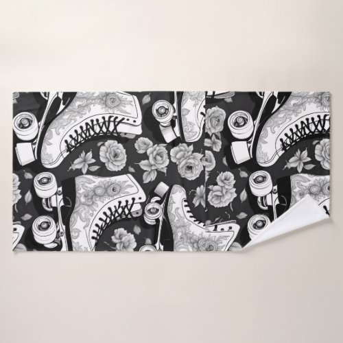 Classic Roller Skates  Art black and  white  Bath Towel Set