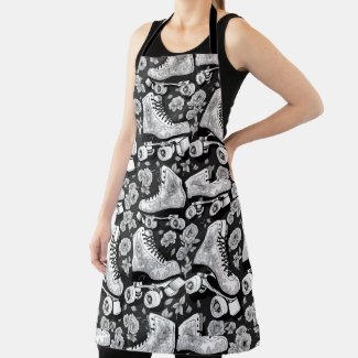 Classic Roller Skates  Flowers  ,black  white 