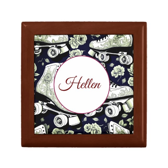 Classic Roller Skates  Flowers  ,black  white  Gift Box (Front)