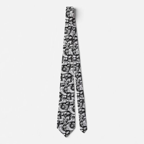 Classic Roller Skates  Flowers  black  white  Neck Tie