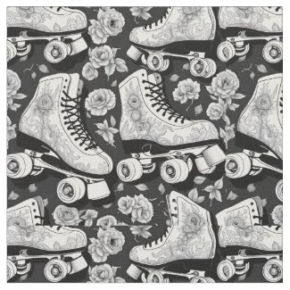 Classic roller  skates, roses, black and  white de