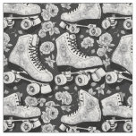 Classic roller  skates, roses, black and  white de fabric