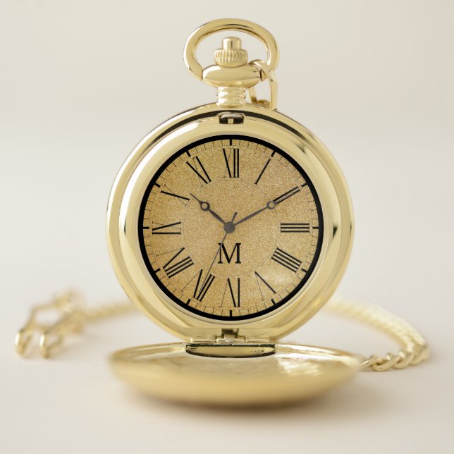 Classic Roman Numeral Custom Gold Monogram Pocket Watch (Inside)