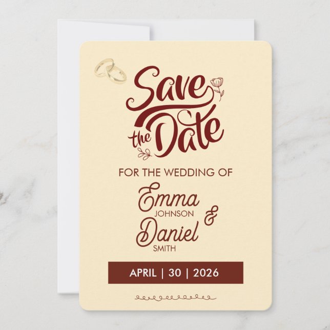 Classic Romance Save the Date Card (Front)