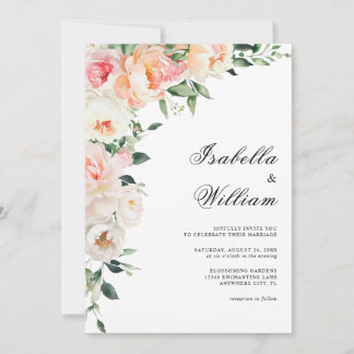 Classic Romantic Blush Peach Peonies Wedding Invitation