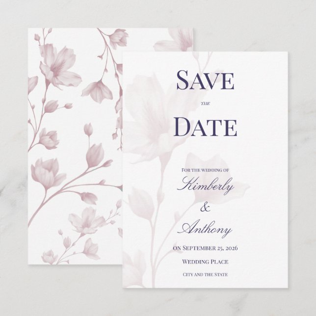 Classic Romantic Dusty Rose Floral Wedding Save The Date (Front/Back)