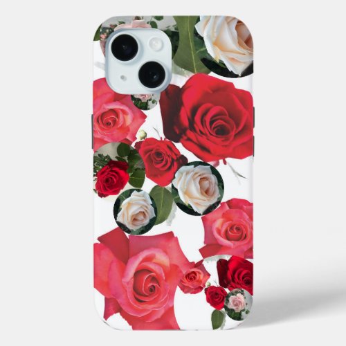 Classic romantic floral redcreamdusty pink roses iPhone 15 case