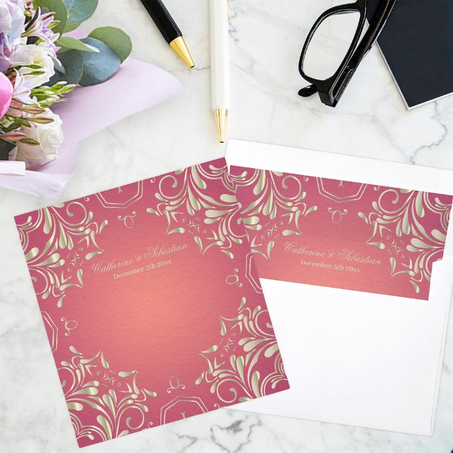 Classic Romantic Gold Pink Ornate Border Wedding Envelope Liner (Creator Uploaded)