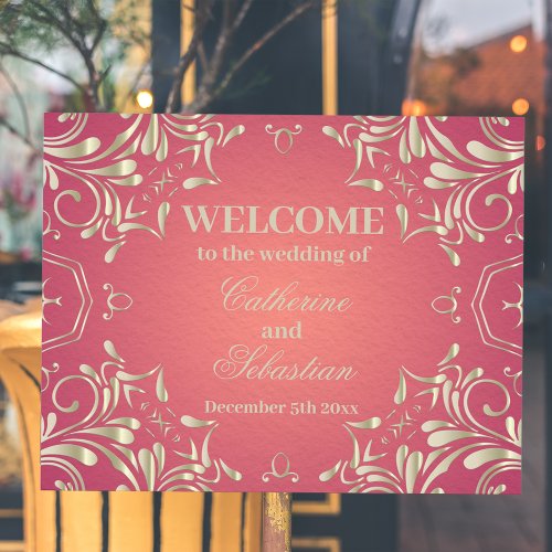 Classic Romantic Gold Pink Ornate Border Wedding Poster