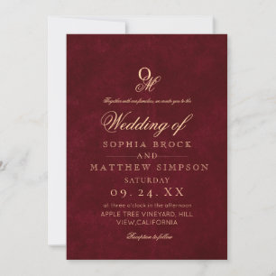 Classic Romantic Minimal Burgundy Monogram Wedding Invitation