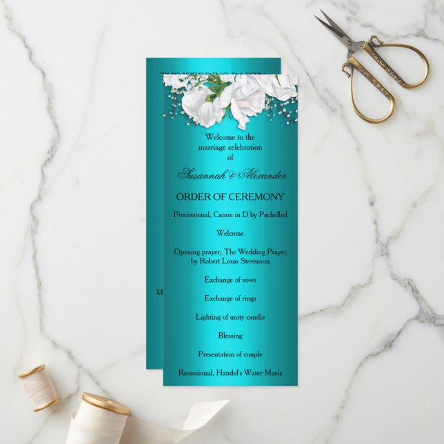 Classic Romantic Turquoise Wedding Program (Front/Back In Situ)