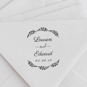 Classic Romantic Wreath Wedding Name Rubber Stamp