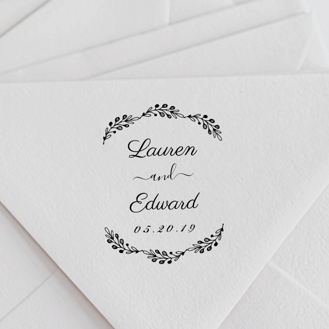 Classic Romantic Wreath Wedding Name Rubber Stamp (Creator Uploaded)
