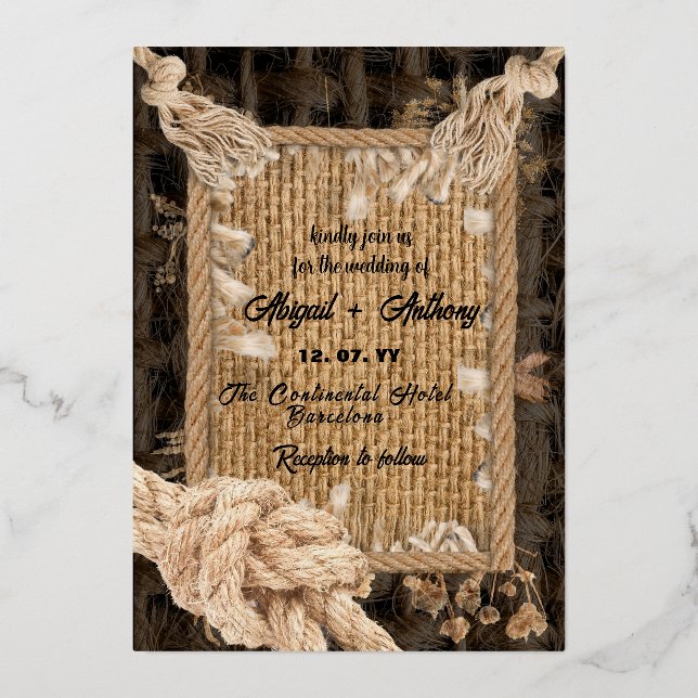 Classic Rope Wedding  Foil Invitation (Front)