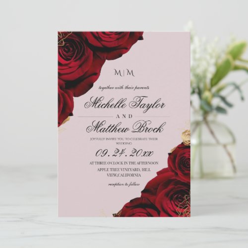 Classic Rose Burgundy Blush Pink Wedding Invitation