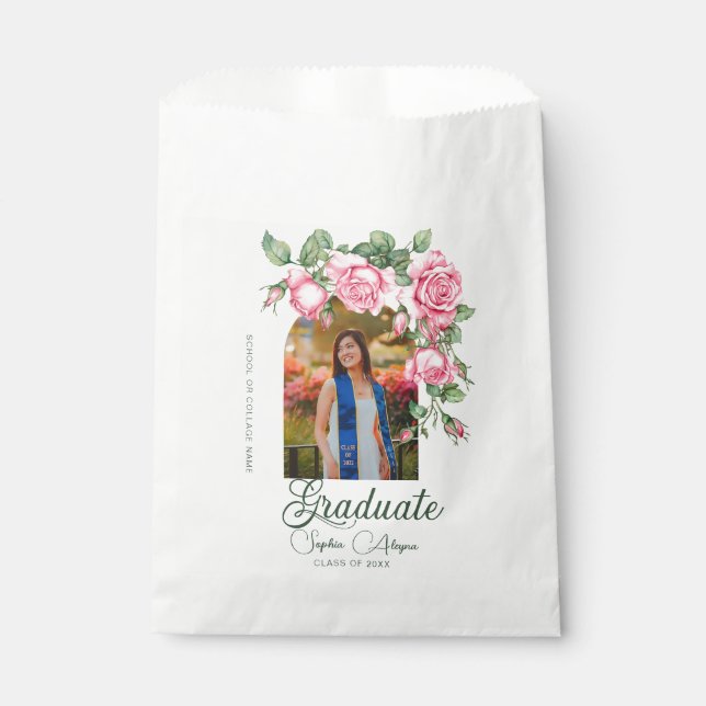 Classic Rose Flower Garden Photo Graduation Favor Bag (Front)