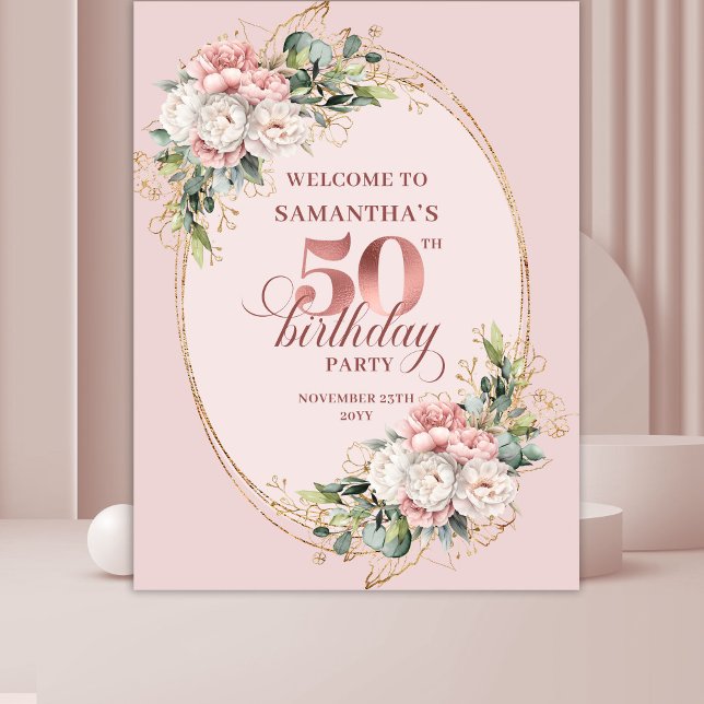 Classic Rose Gold Blush 50th Birthday Photo Banner Tapestry (Classic Rose Gold Blush 50th Birthday Photo Banner)