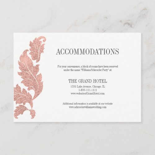 Classic Rose Gold Crest Wedding Accommodation Card