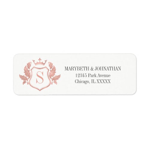 Classic Rose Gold Crest Wedding Address Label