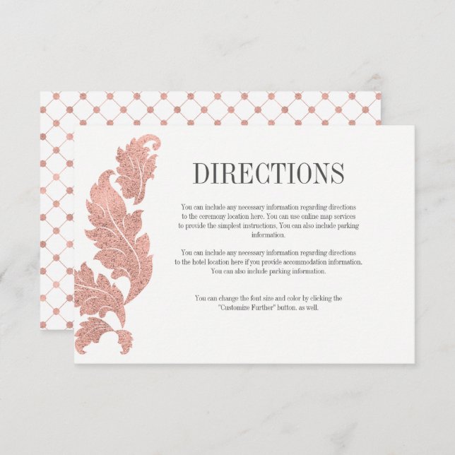 Classic Rose Gold Crest Wedding Directions Card (Front/Back)
