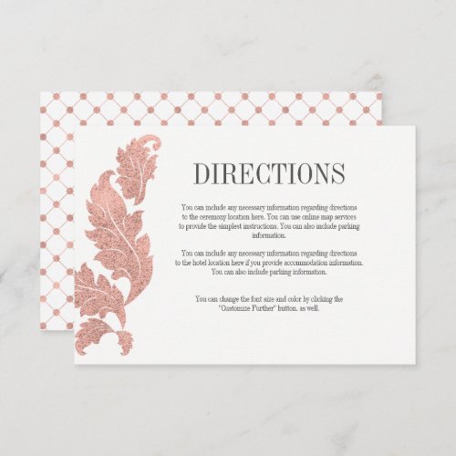 Classic Rose Gold Crest Wedding Directions Card
