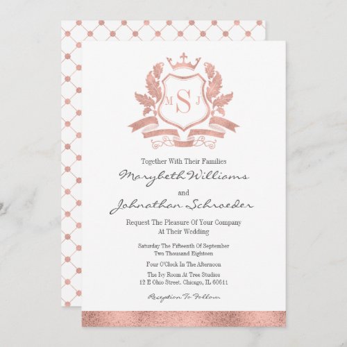 Classic Rose Gold Crest Wedding Invitation Card