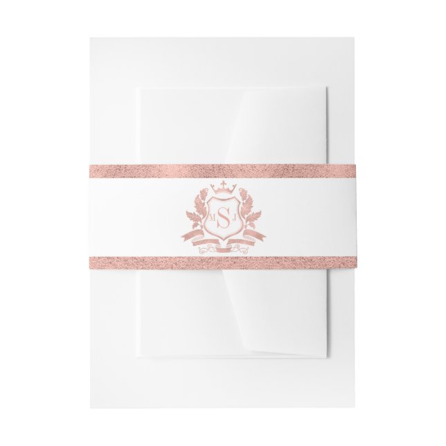 Classic Rose Gold Crest Wedding Invitation Invitation Belly Band (Front Example)