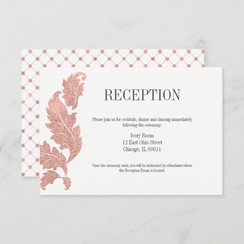 Classic Rose Gold Crest Wedding Reception Card