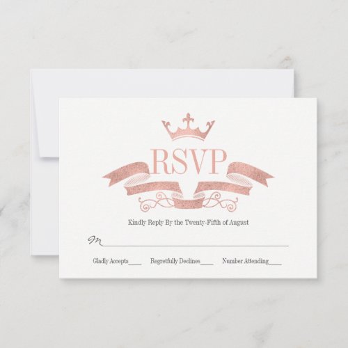Classic Rose Gold Crest Wedding RSVP Card